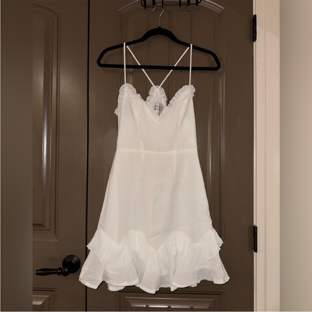 Hello Molly White Mini Dress with Ruffled Hem